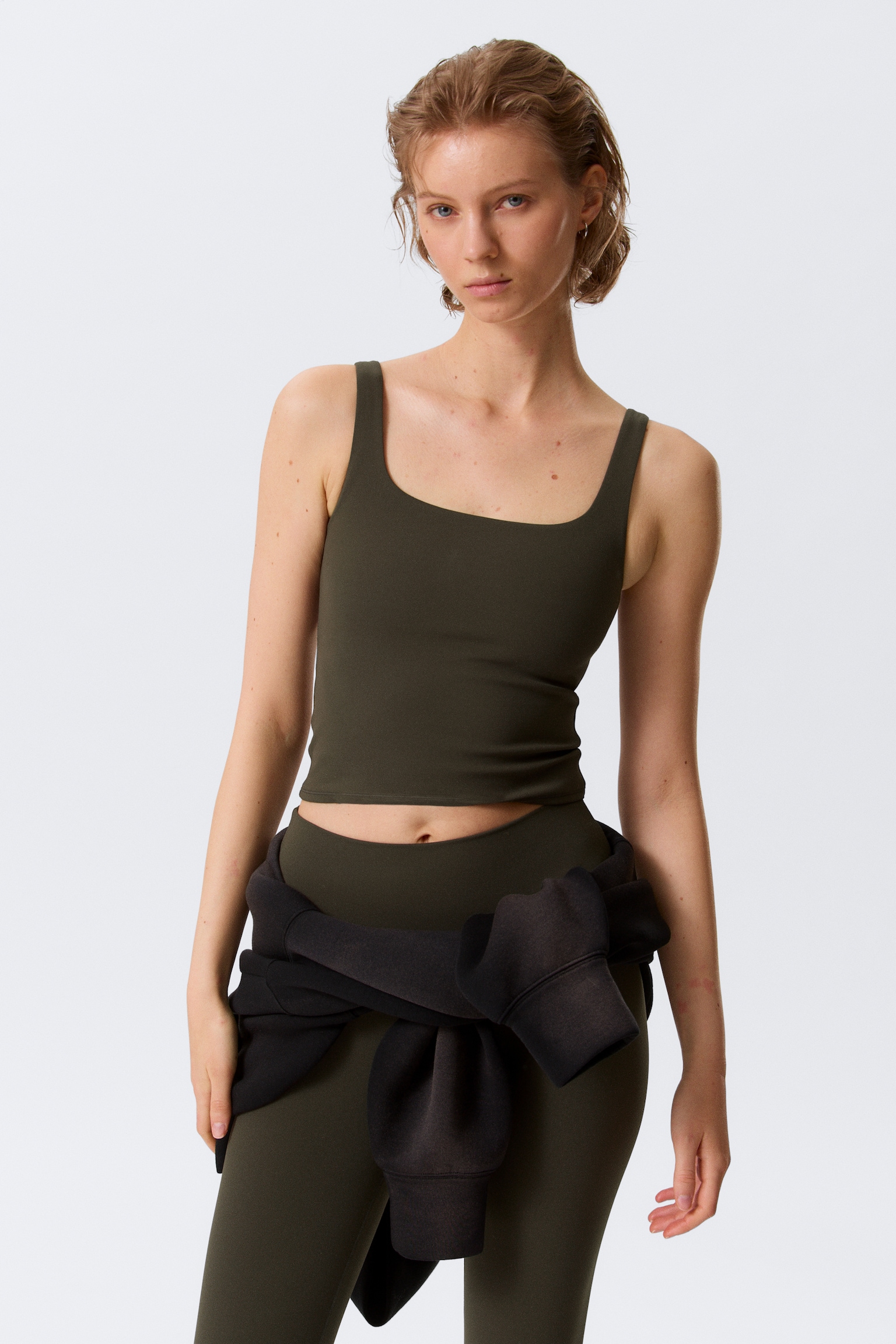 Cropped Sports Top - Dark Brown/Light Dusty Grey/Black/Dark Grey/White/Dark Brown/Dark Khaki Green - 1