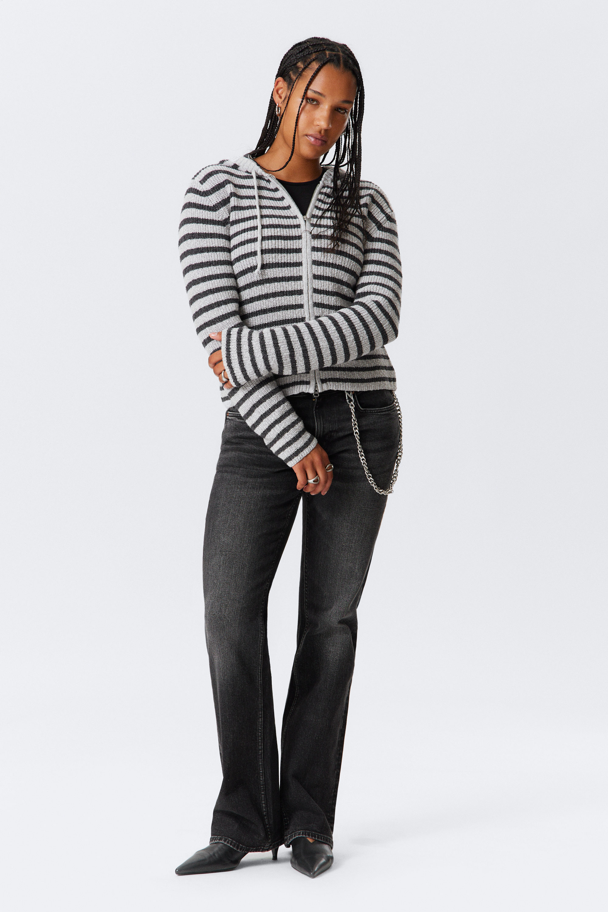 Graumeliert mit Streifen - Gestreifter Zip-Hoodie aus Strick mit Slim Fit - 2