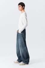 Mine Blue - Medium Blue - Astro Mid Rise Loose Baggy Leg Unisex Jeans - 1