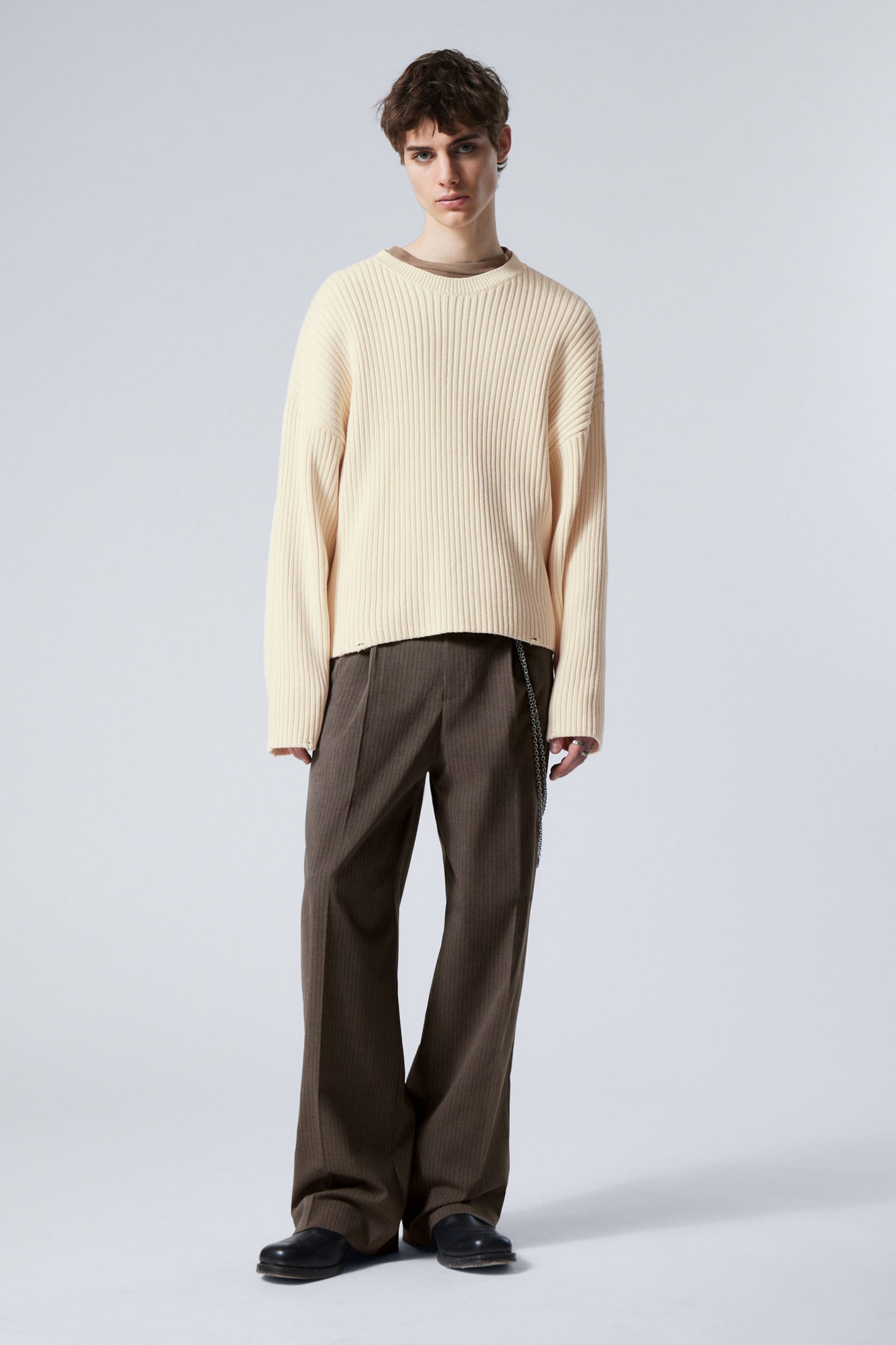 #F4F3E9 - Loose Ribbed Cotton Sweater - 2
