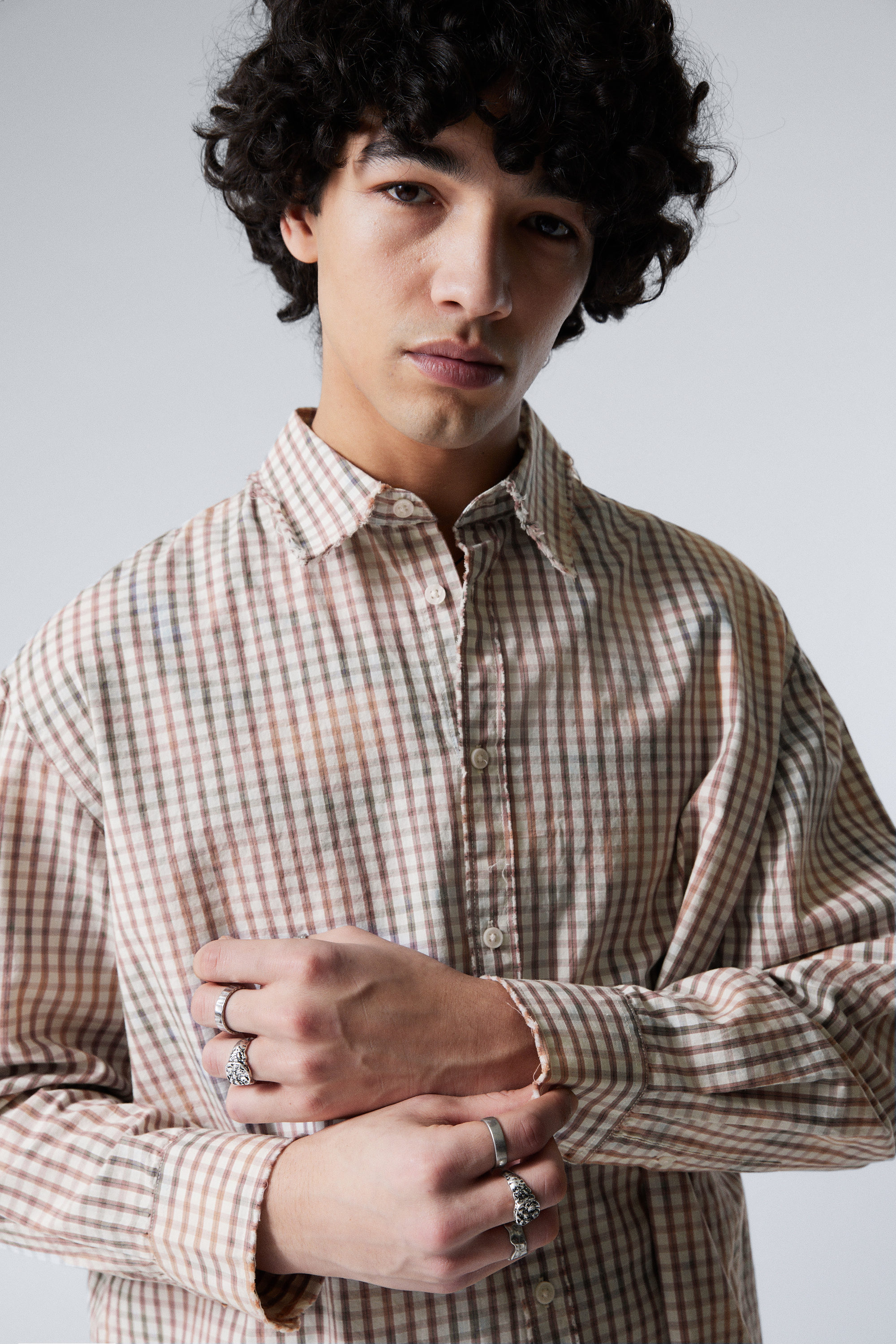Bleached Checked Blue - Oversized Checked Bleached Shirt - 2