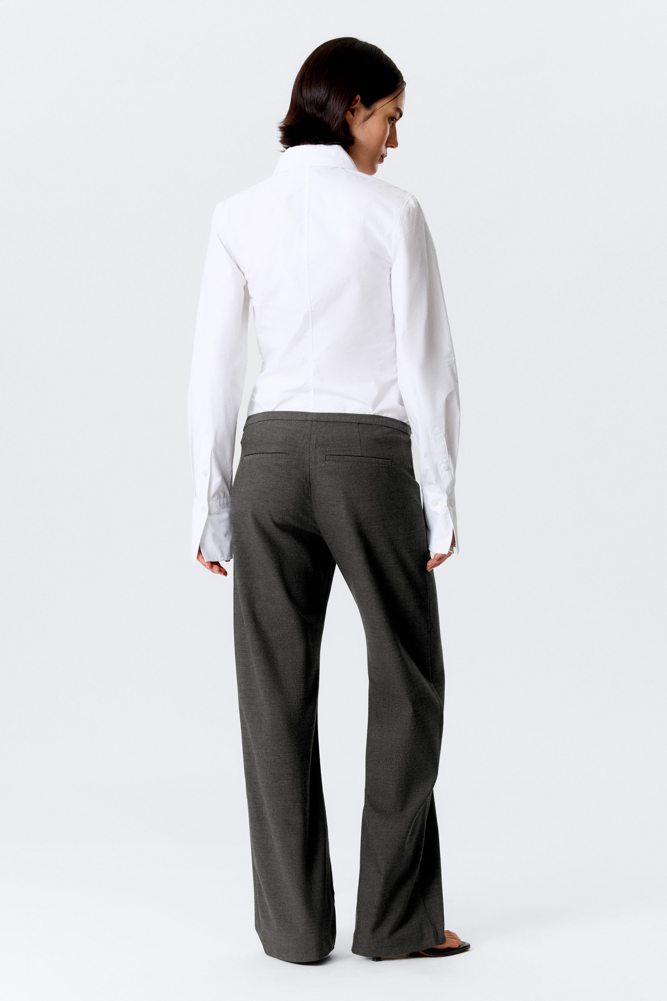 Dark Grey Melange - Low Rise Side-Zip Suiting Trousers - 3