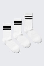 Weiß - Schwarze Streifen - Gestreifte Crew-Socken im 3er-Pack - 0