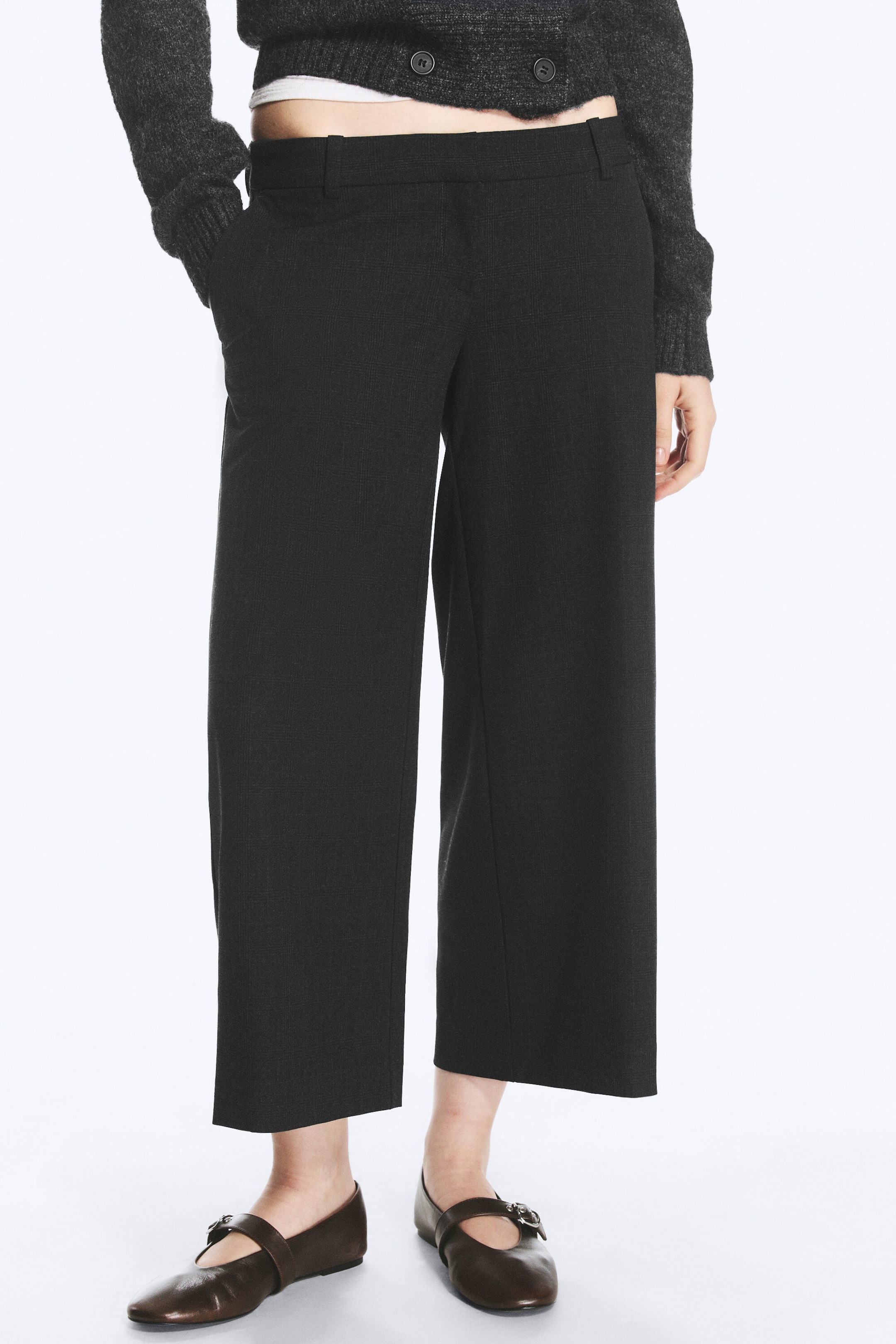 Checked Dark Grey - Cropped suiting trousers - 1