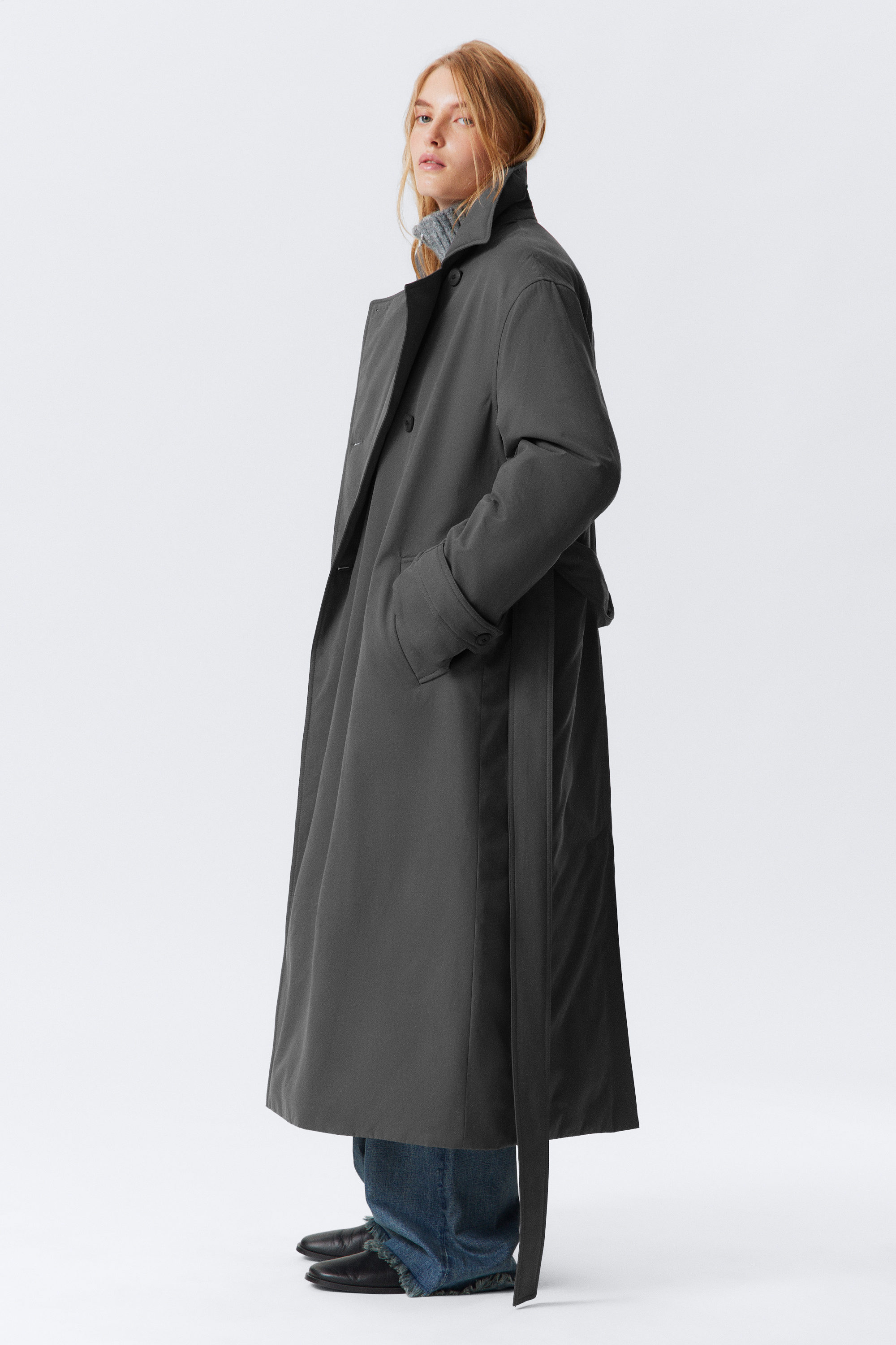 Dark Grey - OVERSIZED PADDED TRENCH COAT - 4