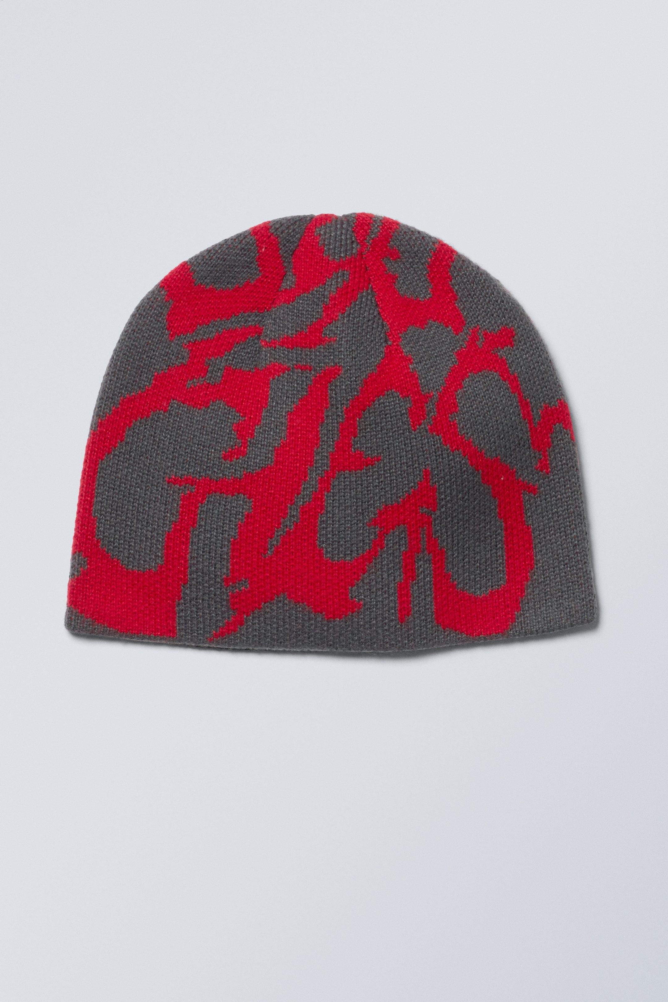 Dark Grey/Bright Red Jacquard - Jacquard-Knit Beanie - 0