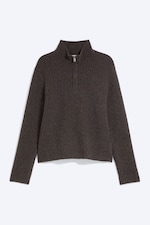 Dunkelbraun - Half-Zip-Sweater aus Wollmischung - 4
