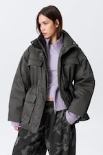 Dark Grey - Oversized Padded Utility Jacket - 2