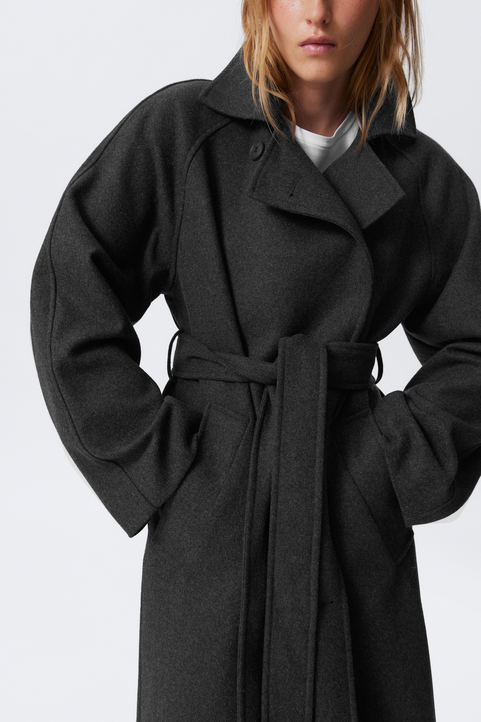 Kia Oversized Wool-Blend Double-Breasted Coat - Dark Grey Melange/Black/Light Beige - 5