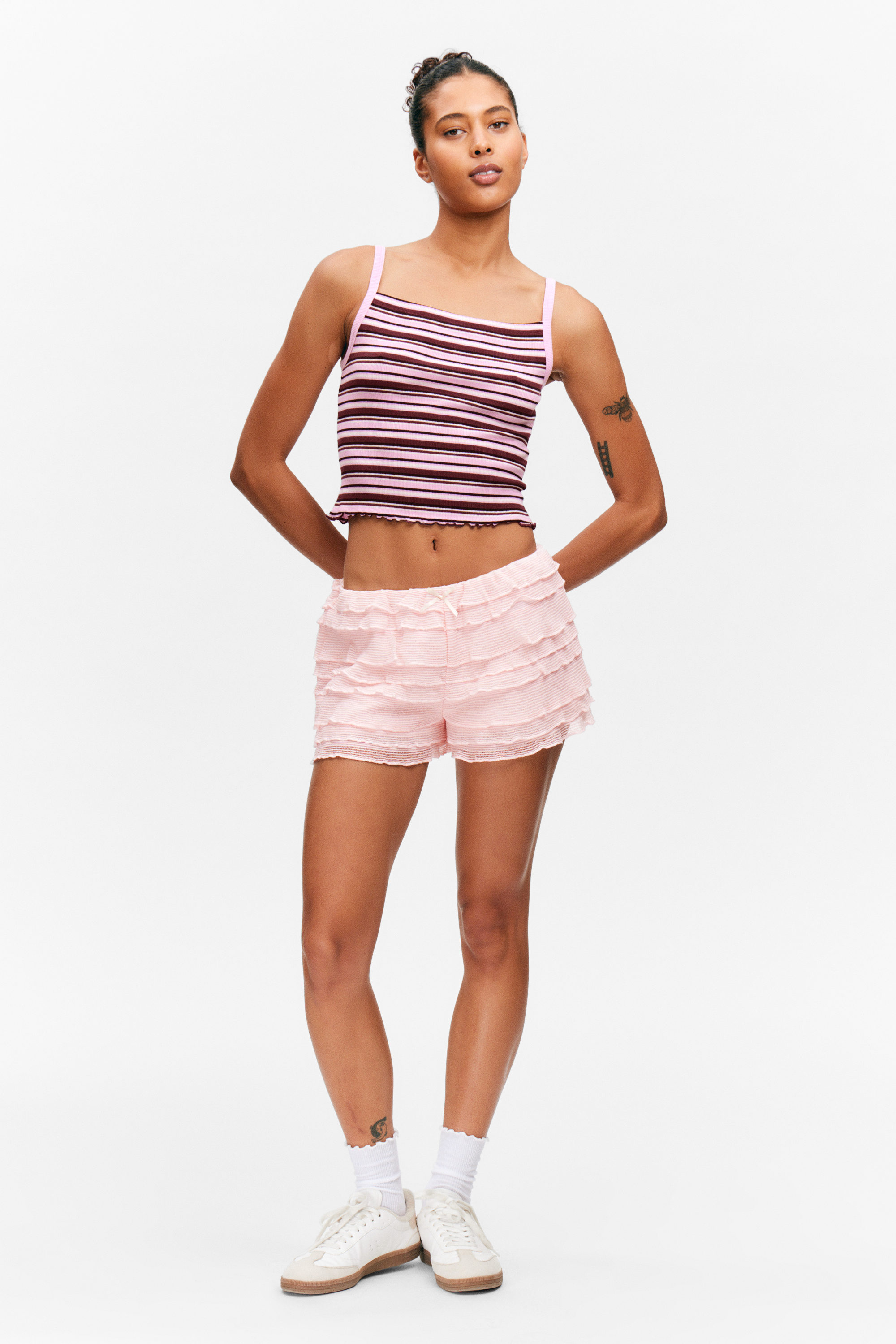 Dark Red Stripe - Cropped Ribbed Tank Top - 3