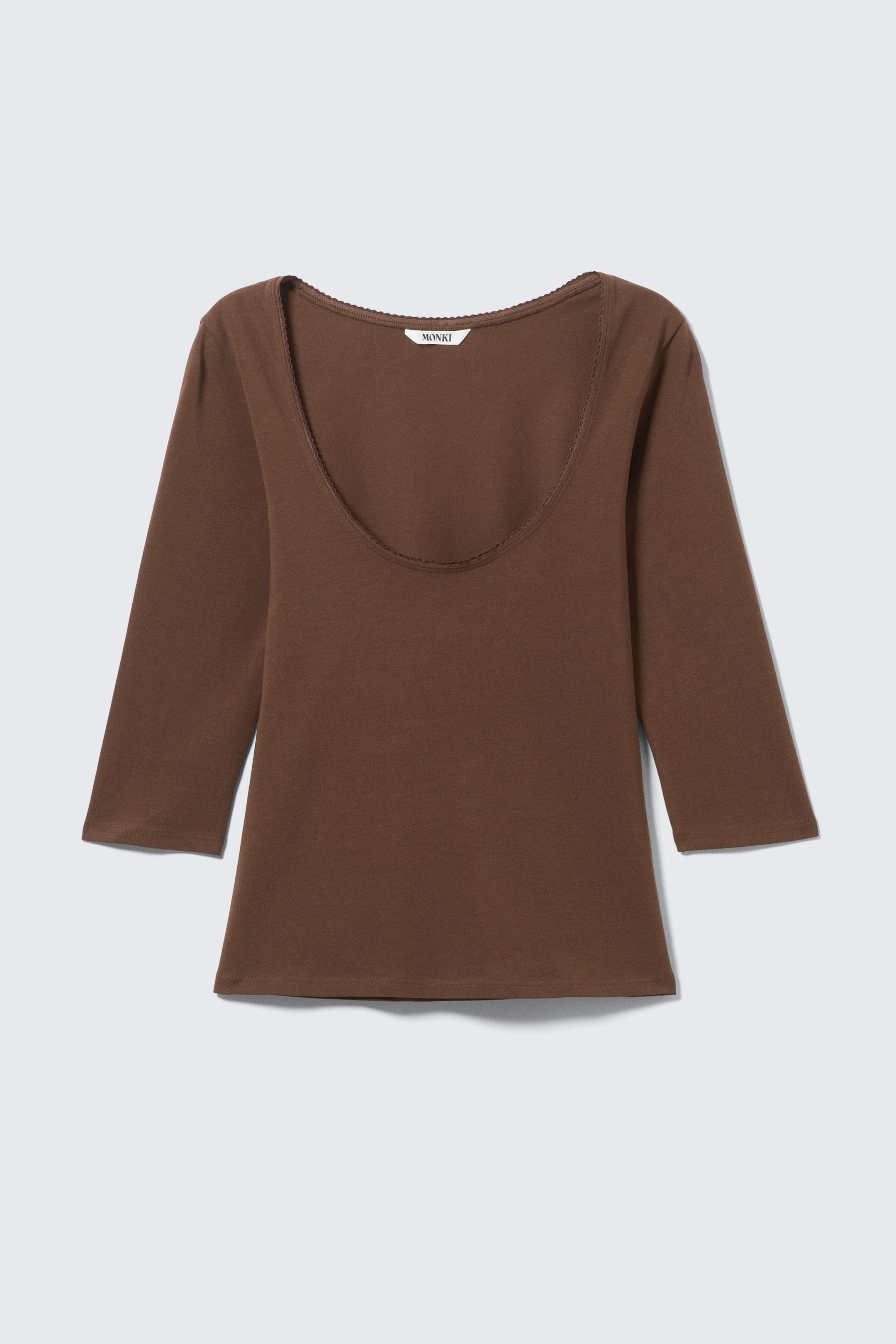 Mörkbrun - Fitted Three-Quarter Sleeve Top - 4