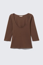 Mörkbrun - Fitted Three-Quarter Sleeve Top - 4