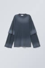 Ausgebleichtes Dunkelblau - Doppelt gefärbtes Oversized-Langarm-Top - 0