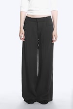 Dark Grey - Crinkle Low Waist Loose Fit Trousers - 1
