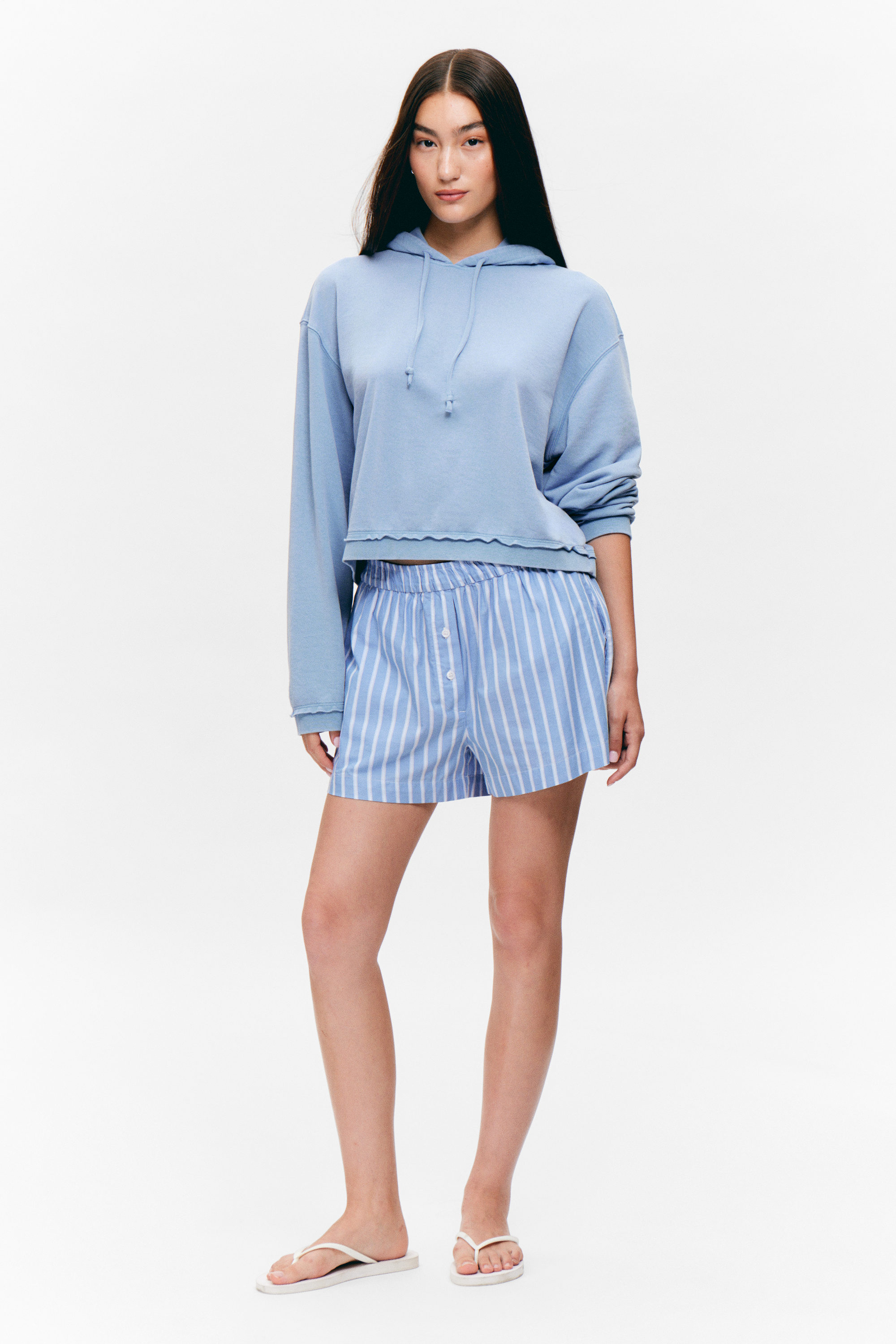 Poederblauw - Korte badstof pyjamahoodie - 3