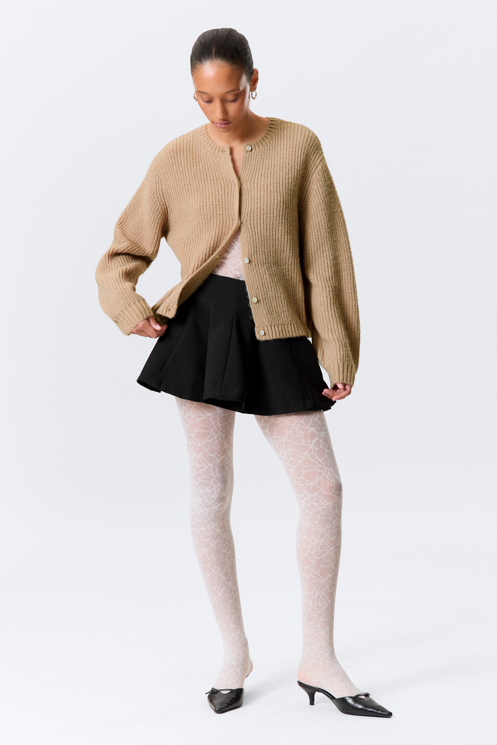 Mjuk stickad cardigan - Beige/Ljusgul/Ljusorange