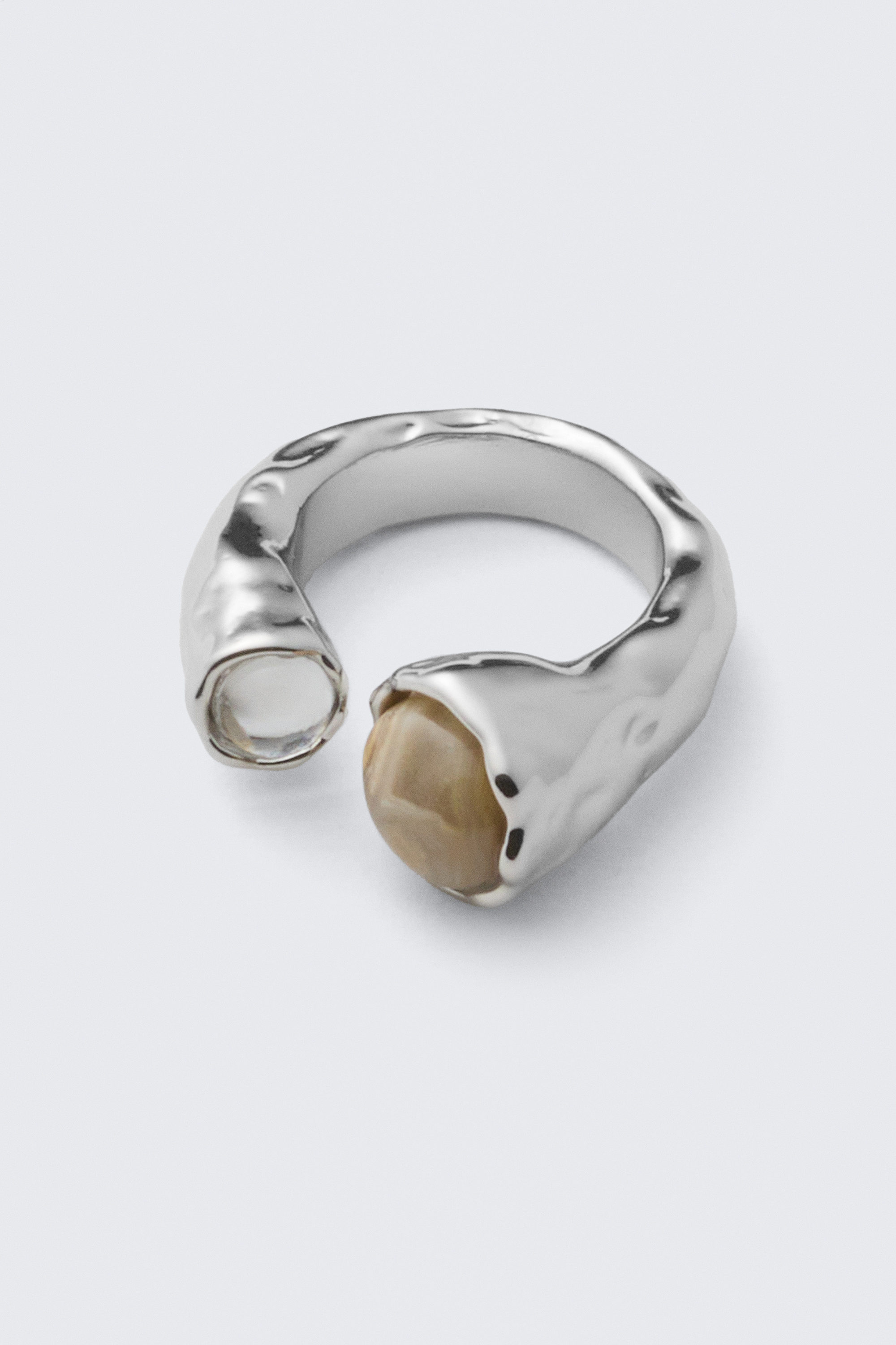 Silver - Open Organic Stone Ring - 1