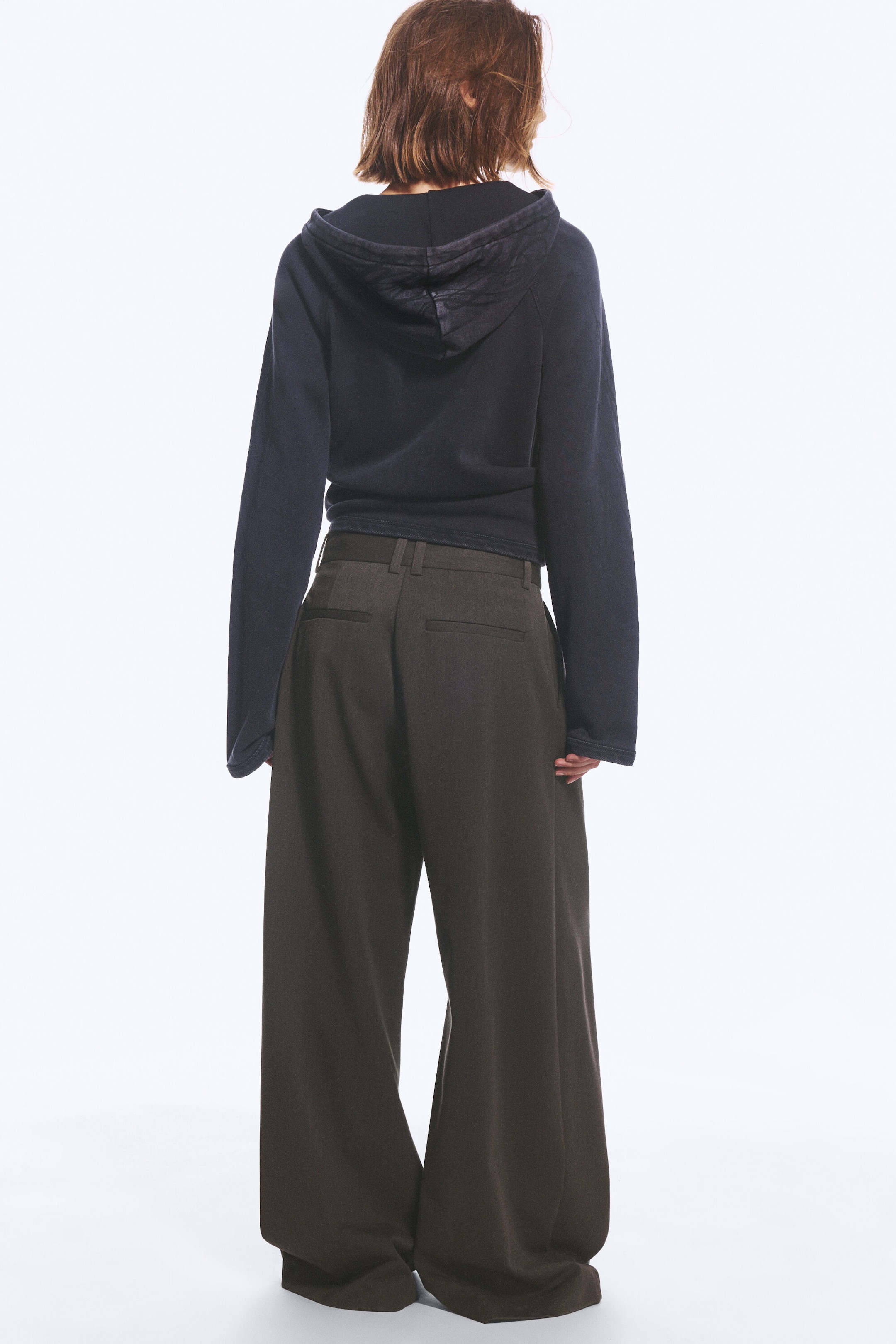 Dark Khaki Green Melange - low waist Pleated suit trousers - 6