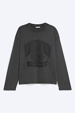 Noir délavé imprimé - T-shirt carré graphique à manches longues Great - 3