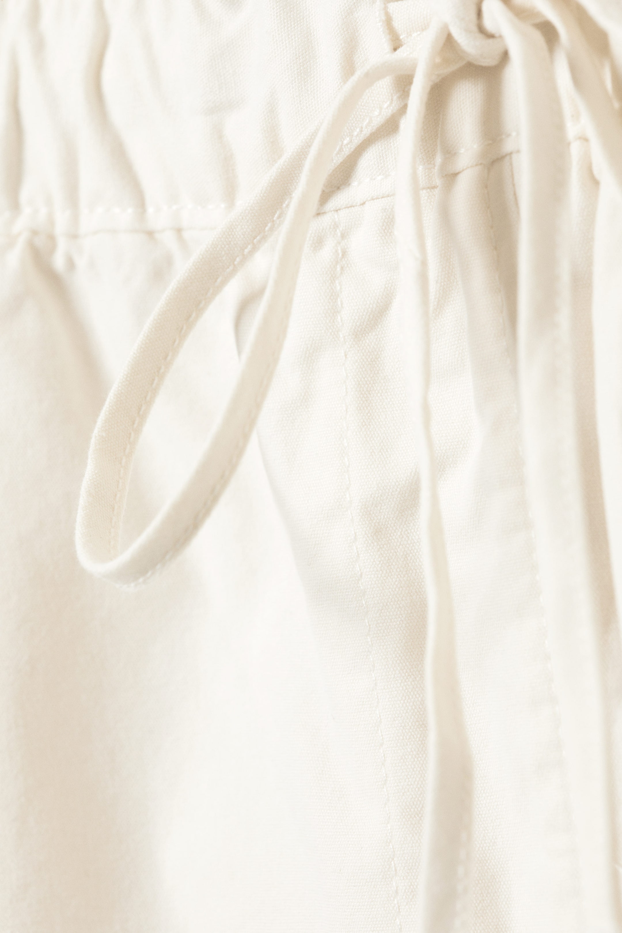 White - Drawstring Cotton Canvas Maxi Skirt - 2