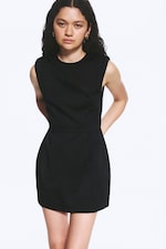 Schwarz - Ärmelloses Twill-Minikleid - 1