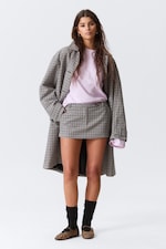 Checked White - Low Rise Slim Mini Suiting Skirt - 0