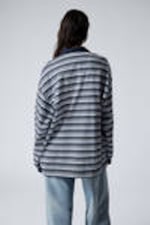 Striped Dark Blue - Striped Oversized Polo Shirt - 3