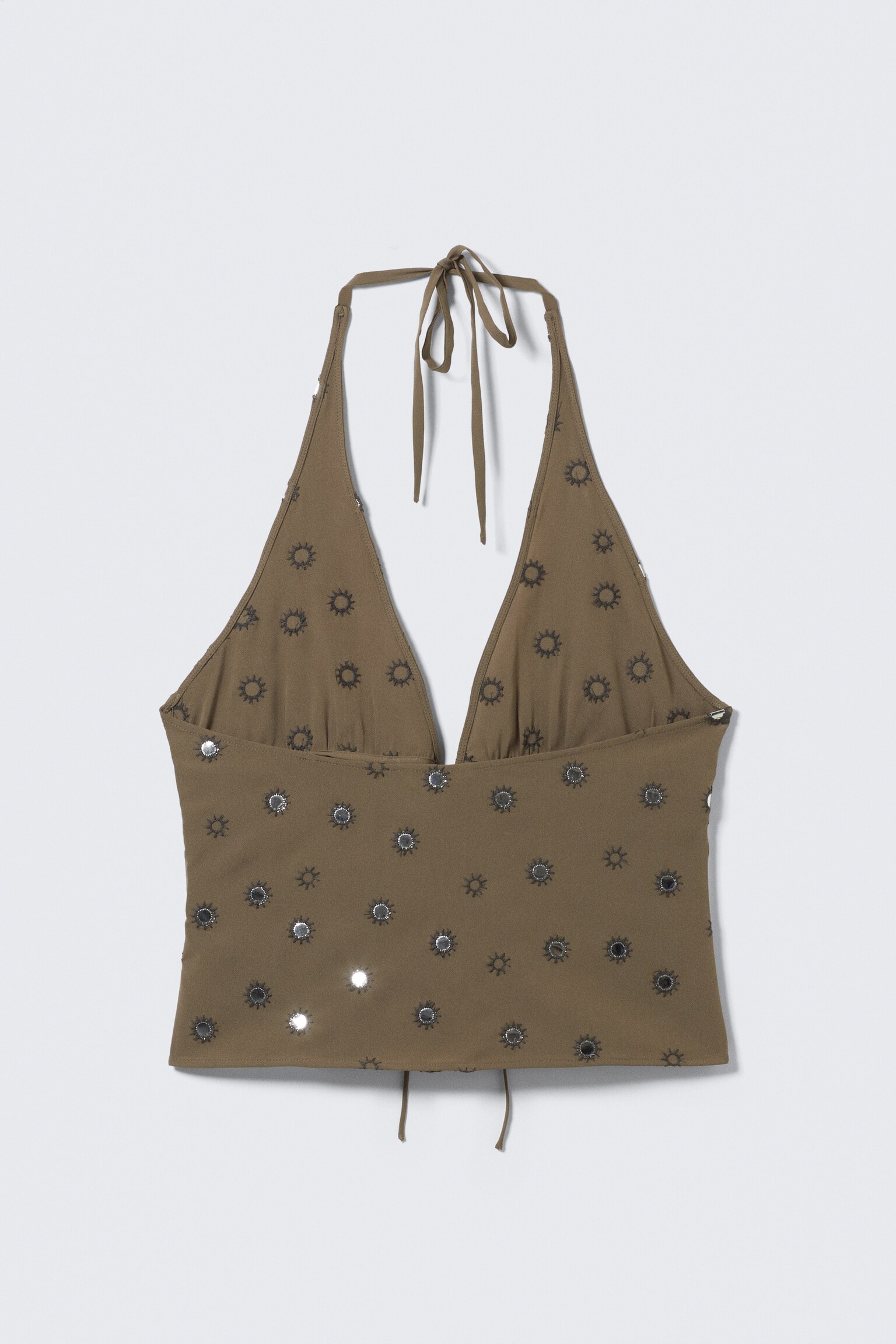 Tie-Front Halterneck Top - Dark Mole - Sequins/Dark Brown/Dark Grey - 3
