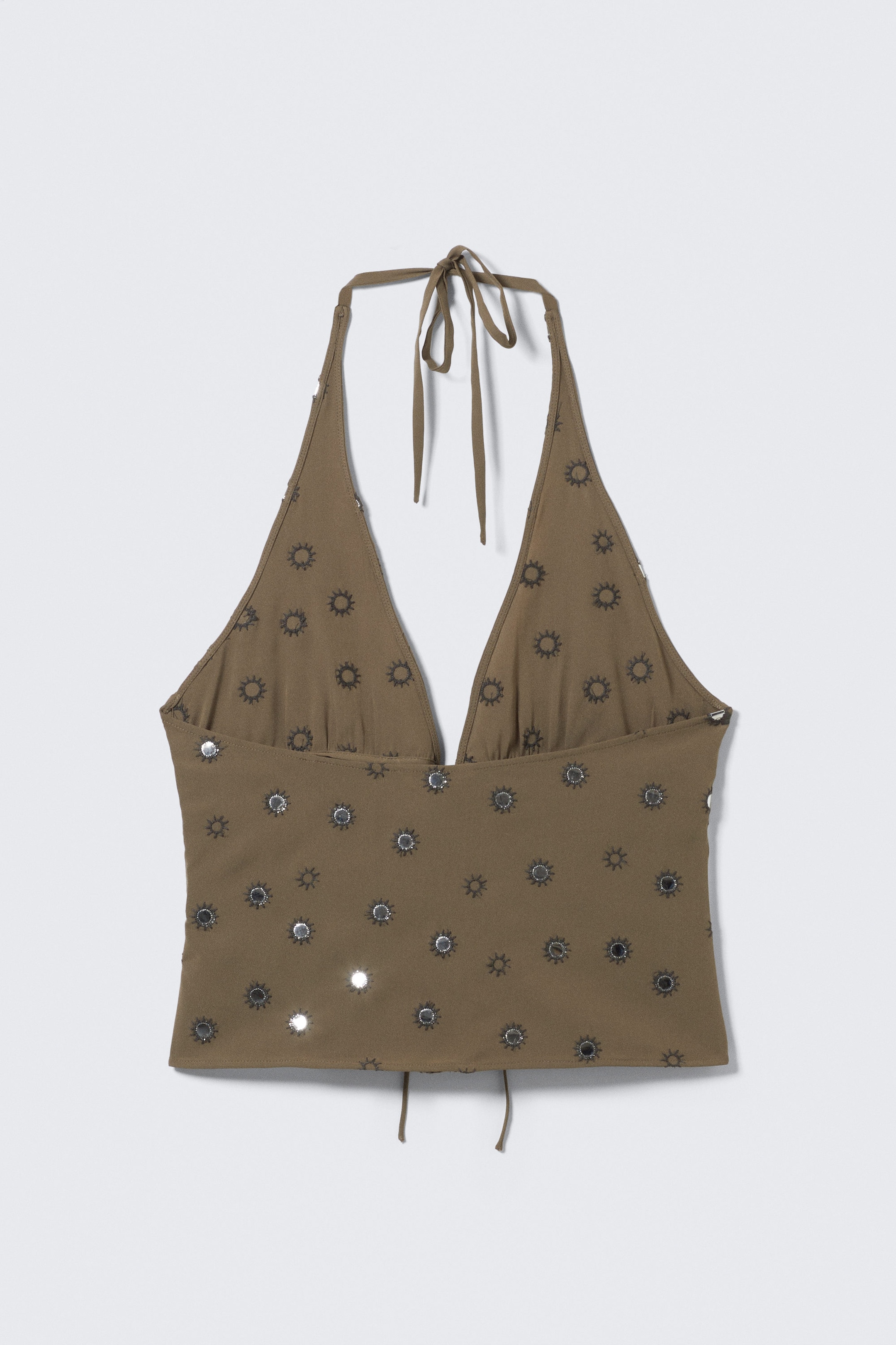 Dark Mole - Sequins - Tie-Front Halterneck Top - 2