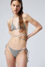 Grey - Rhinestones - Rhinestone Tie Bikini Bottoms - 0