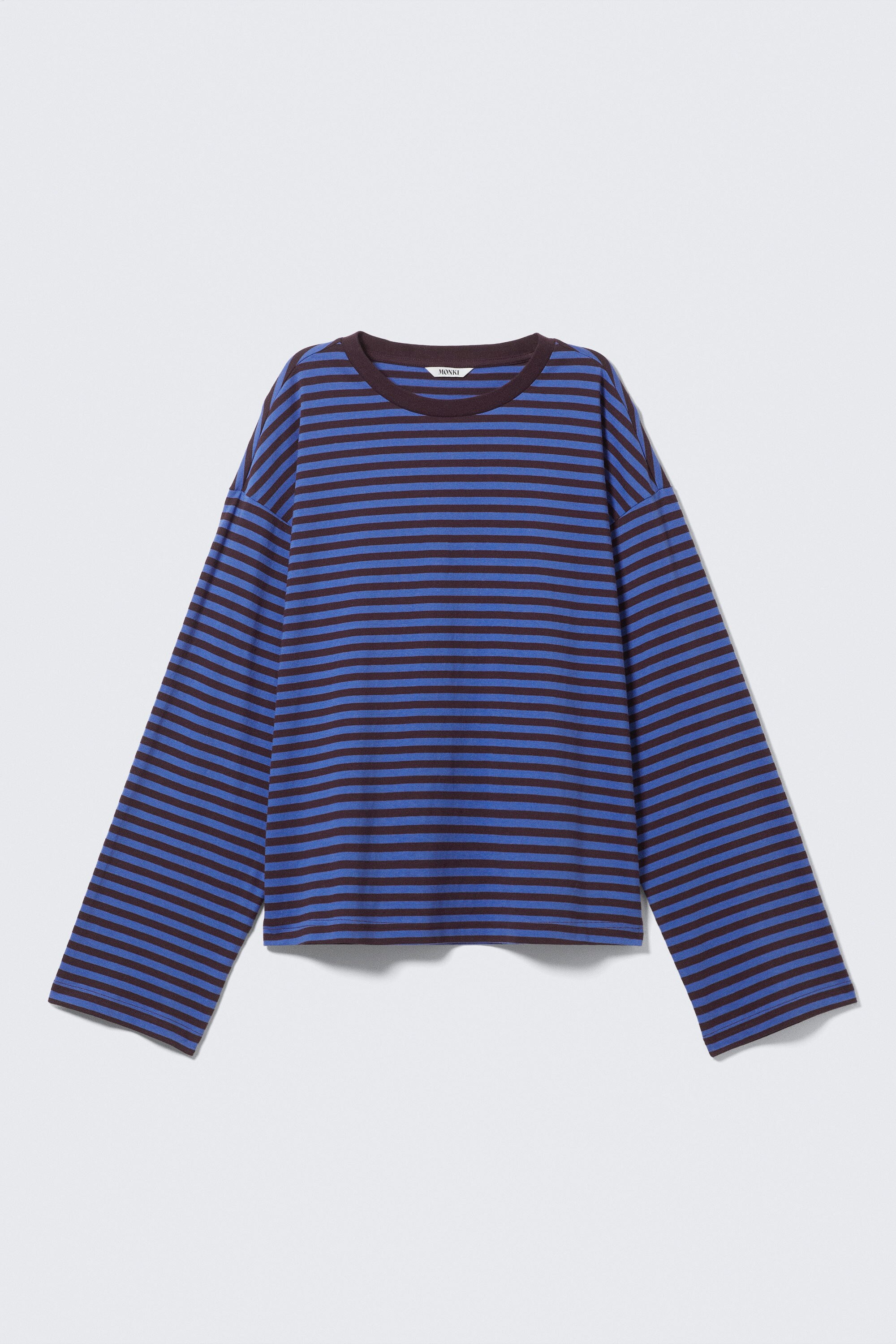 long-sleeved cotton t-shirt - Blue & Burgundy Stripes | Monki WW