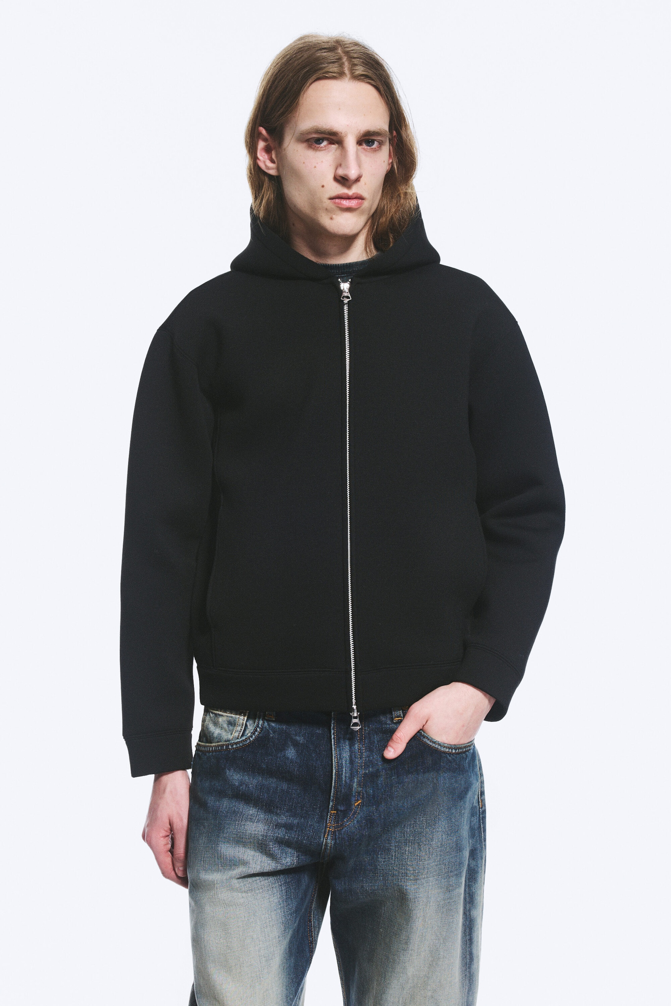 Svart - Strukturerad scuba-hoodie med dragkedja - 2