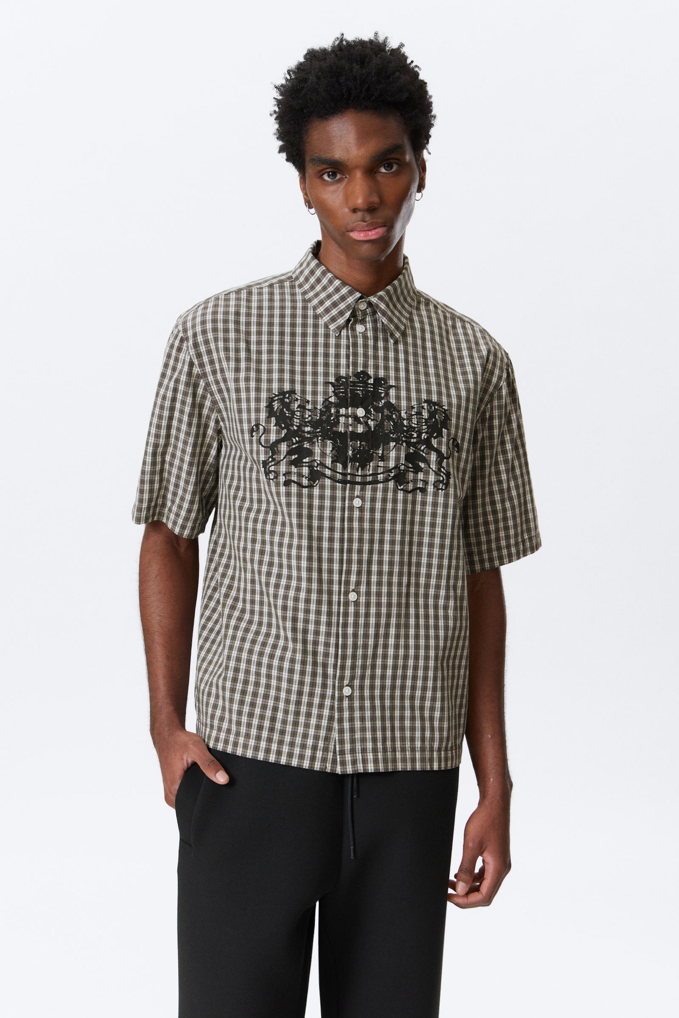 #58534F - Checked Printed Short-Sleeved Shirt - 1