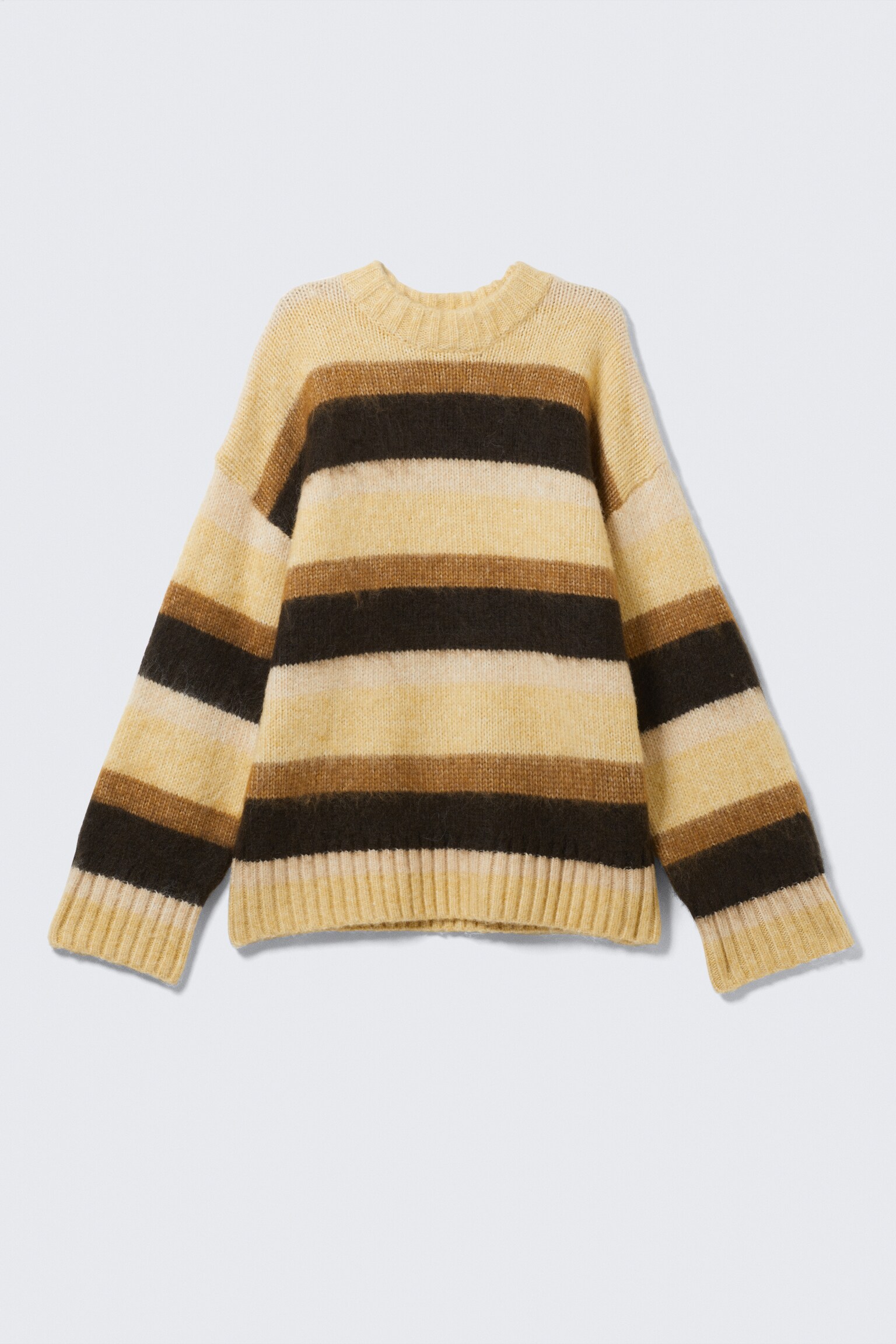 Relaxed Fit Fluffy Knit Sweater - Dusty Yellow & Brown Stripes/Striped Blue/Dark Brown - 2