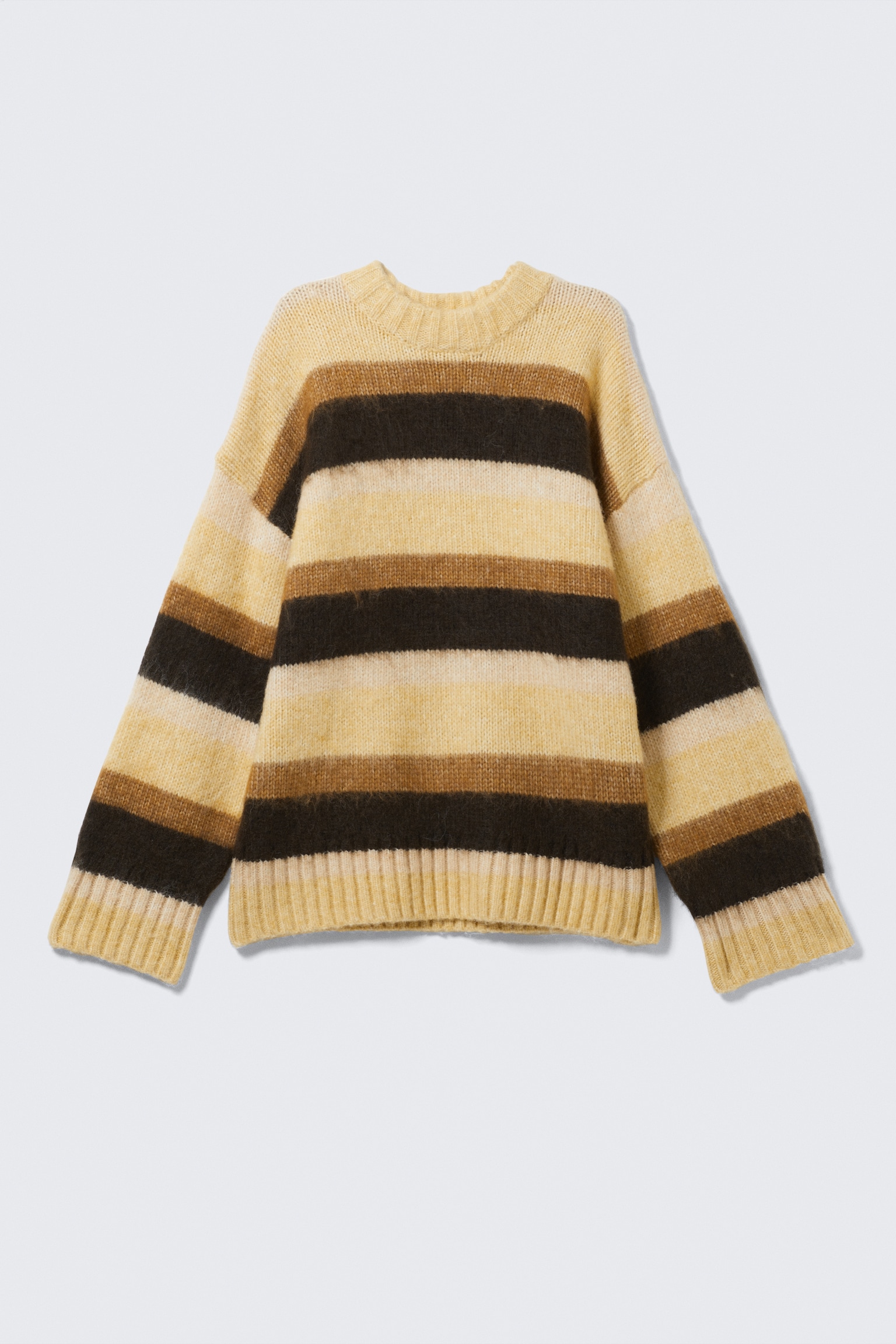 Relaxed Fit Fluffy Knit Sweater - Dusty Yellow & Brown Stripes/Striped Blue/Dark Brown - 2