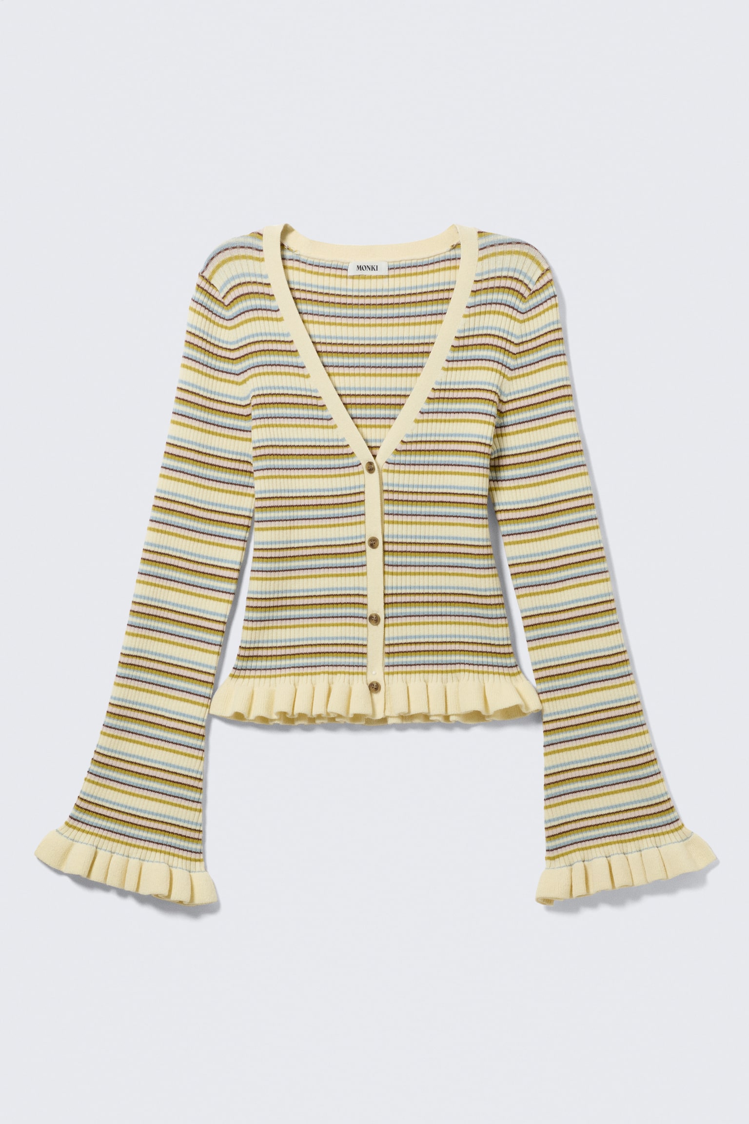 Neulejakku, V-pääntie - Vaaleankeltaraidallinen/Tummanruskea - 2