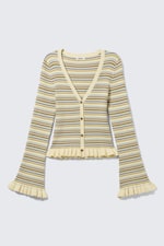 Randig ljusgul - V-ringad stickad cardigan - 3