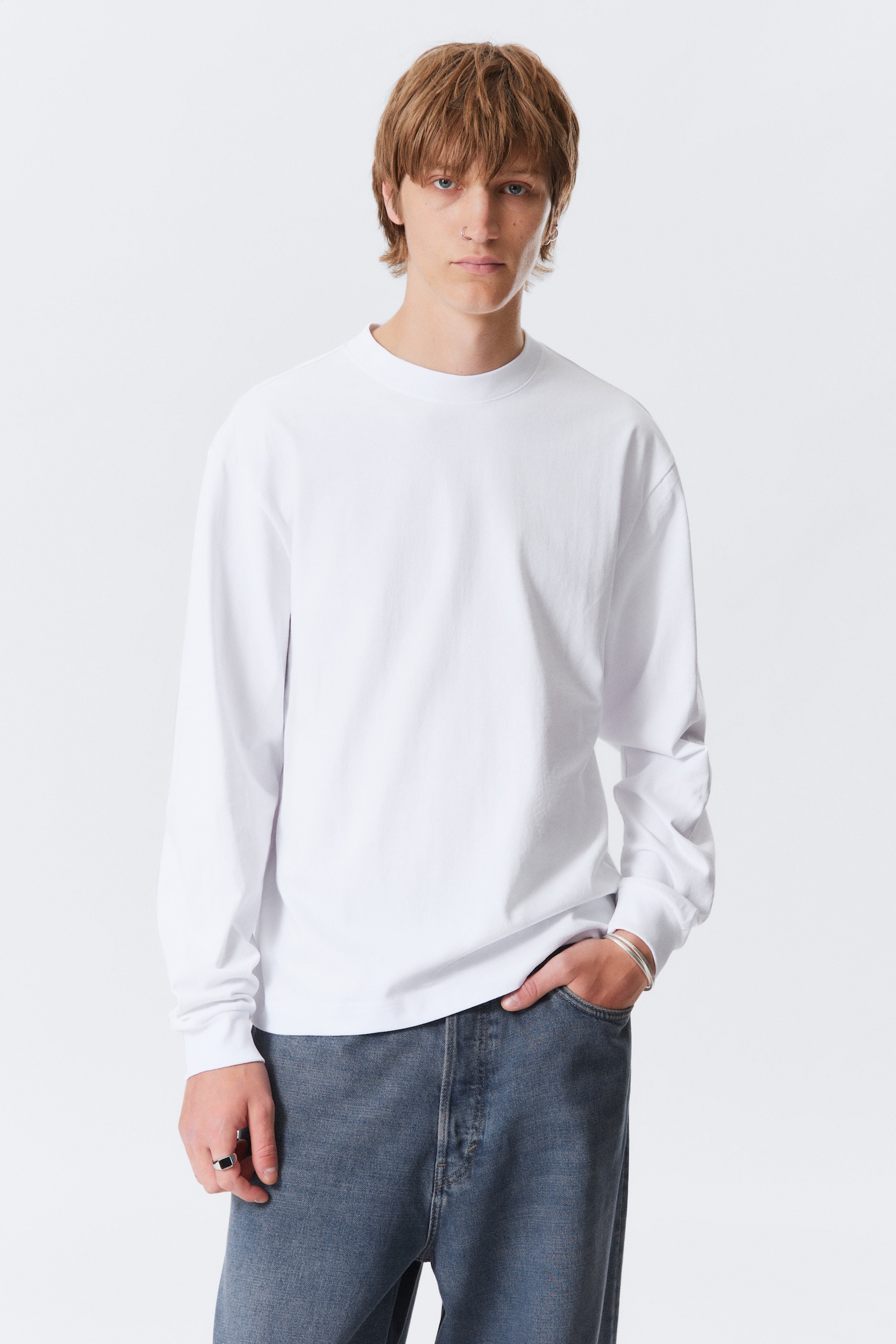 Relaxed Long-Sleeved Cotton T-shirt - White/Black