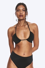 Black - Ruched Halter Bandeau Bikini Top - 0