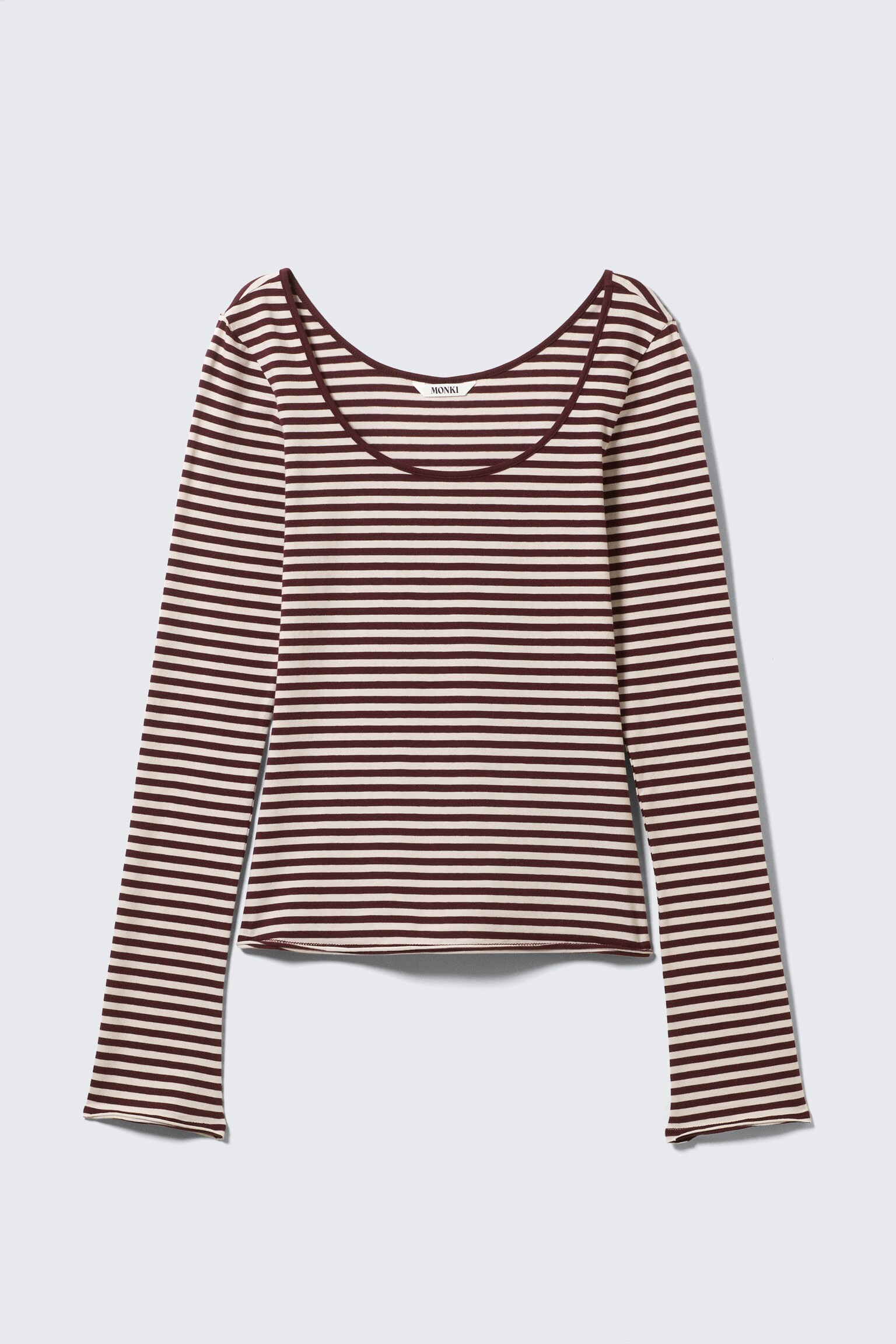 Langärmliges Slim Fit-Top mit U-Ausschnitt - Pink & burgunderrot gestreift/Schwarz & Weiß gestreift/Dunkelbraun - 2