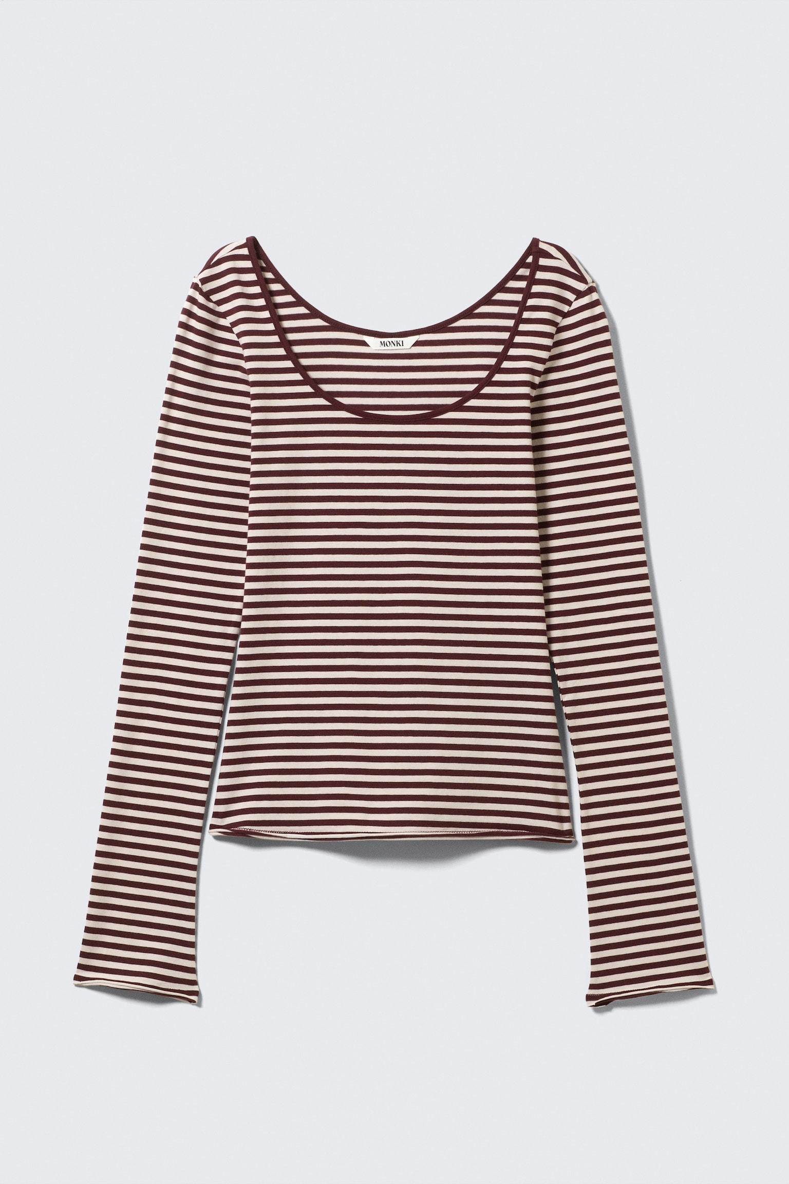 Long-Sleeved Slim Fit Scoop Neck Top - Pink & Burgundy Stripes/Black & White Stripes/White - 2