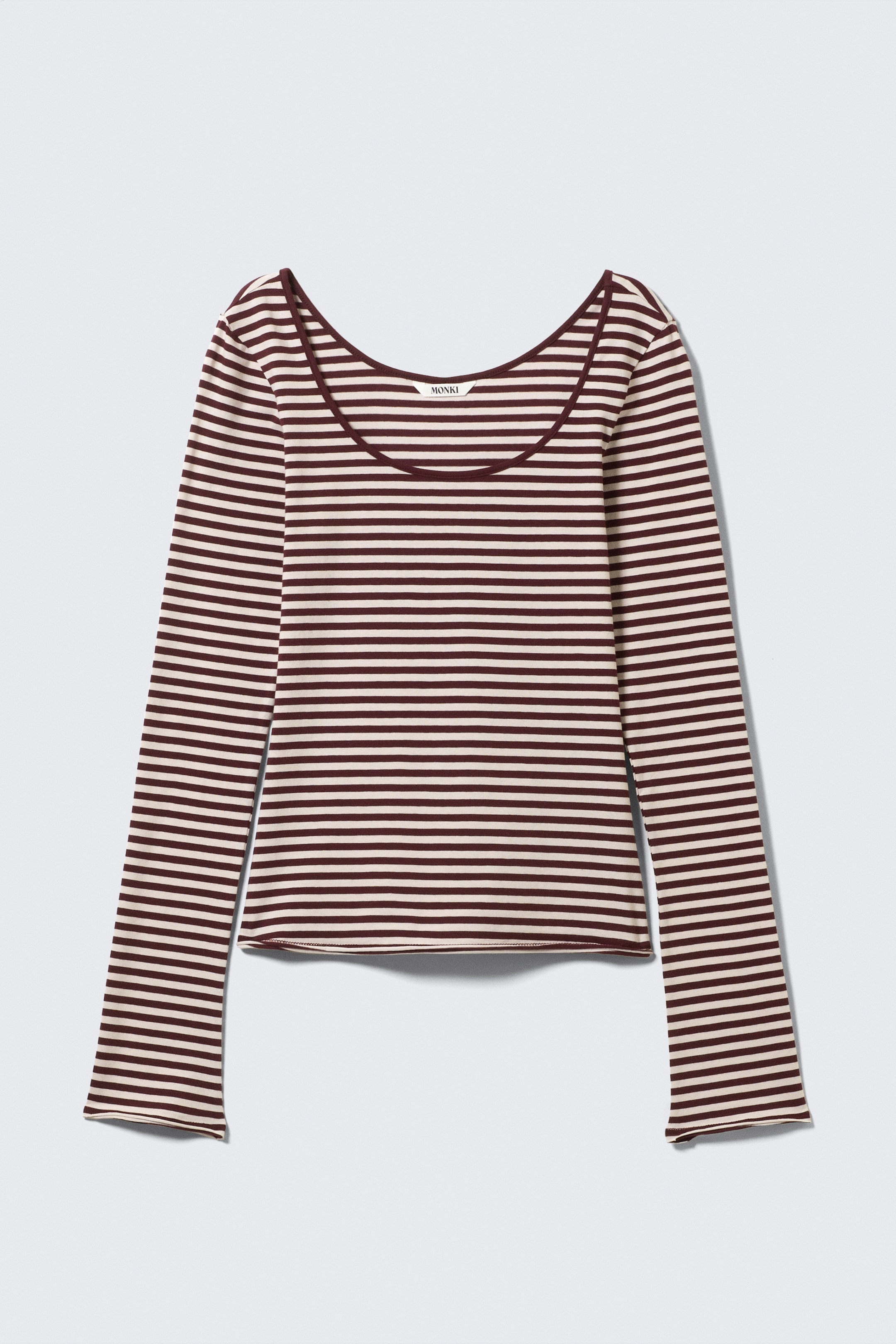 Visa större bild: Långärmad smal topp med rund hals - Rosa & vinröda ränder - DAM | H&M SE 4