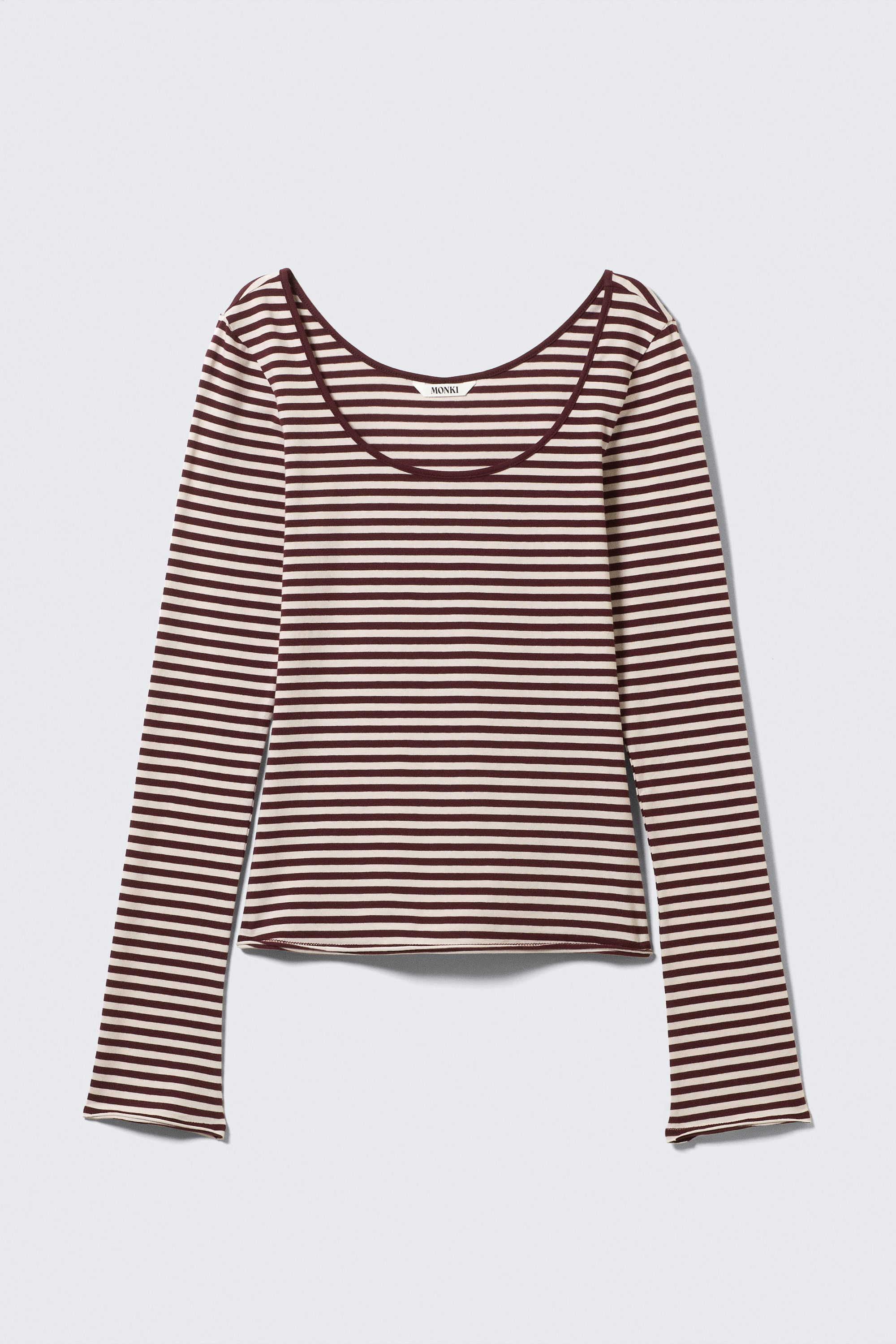 Pink & Burgundy Stripes - Long-Sleeved Slim Fit Scoop Neck Top - 3