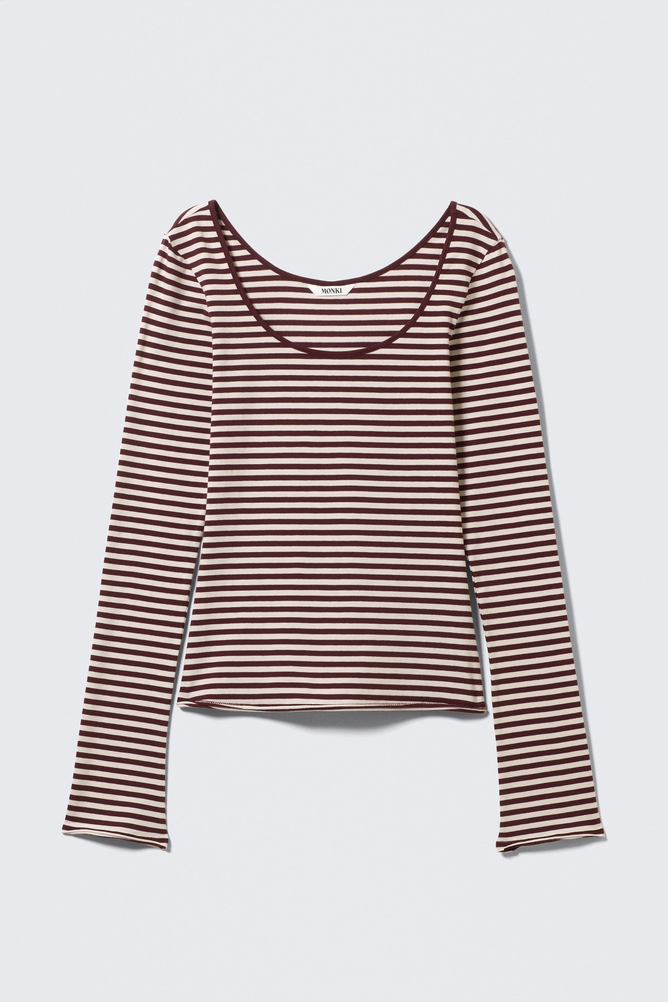 Pink & burgunderrot gestreift - Langärmliges Slim Fit-Top mit U-Ausschnitt - 3