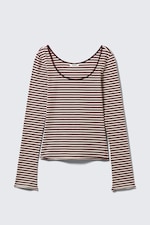 Pink & burgunderrot gestreift - Langärmliges Slim Fit-Top mit U-Ausschnitt - 3