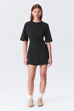 Svart - Short-Sleeved Cotton Mini Dress - 0