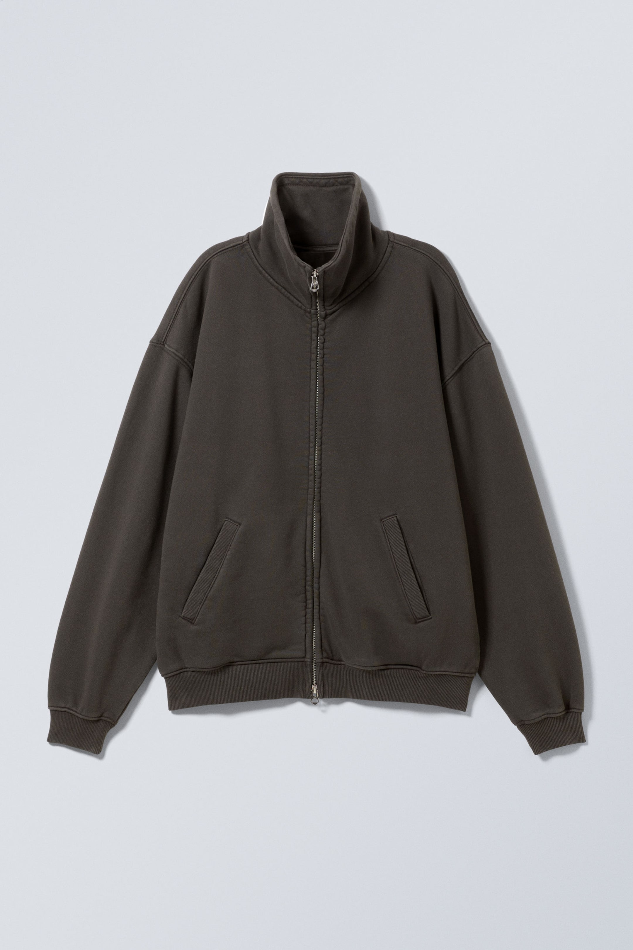 Dunkelgrau verwaschen - Lockerer Zip-Cardigan mit Trichterkragen - 3