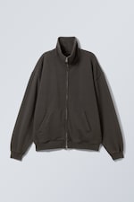 Washed Dark Grey - Loose Funnel Neck Zip Cardigan - 0