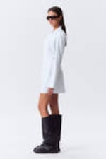 Blue Stripe - Long-Sleeved Asymmetric Mini Shirt Dress - 1