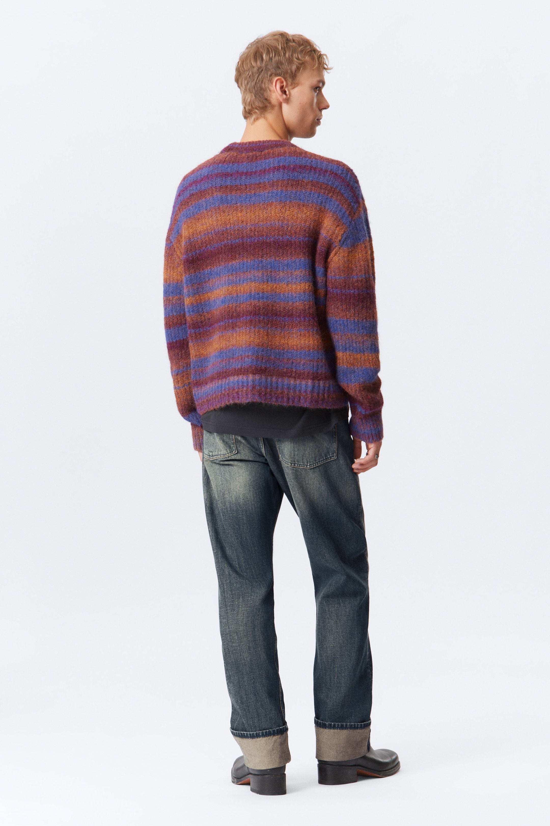Orange Multi Stripe - Knitted Space Dye Crewneck Sweater - 3